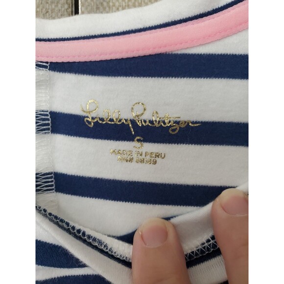 Lilly Pulitzer High Tide Navy Perfect Stripe Puff Sleeve Anabella Shirt Dress S - Picture 3 of 7